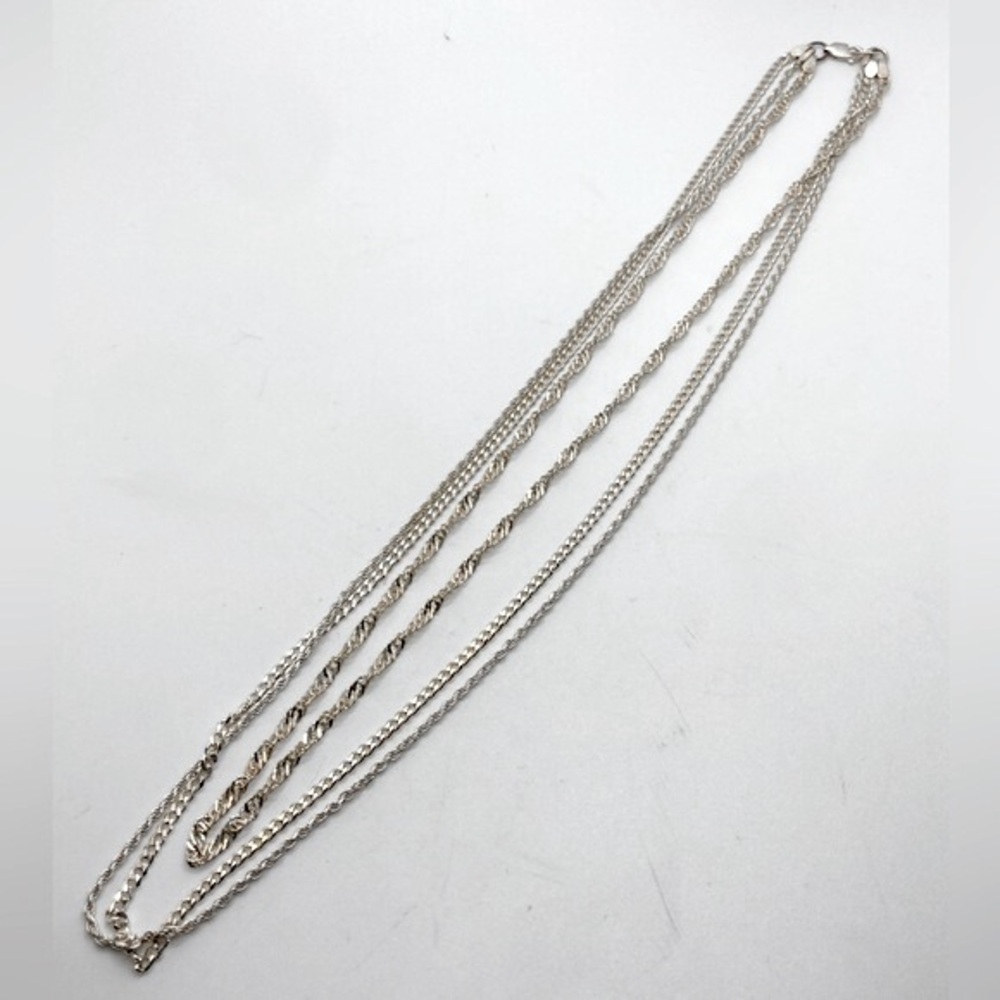Vtg Sterling Silver Multi Row 3 Row Waterfall Chain Necklace 22” / 22g